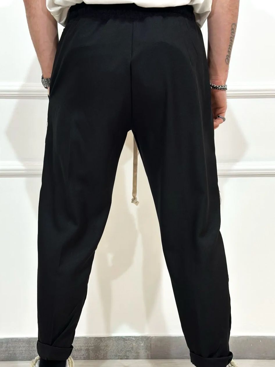 Pantaloni negri casual cu siret lung pentru barbati