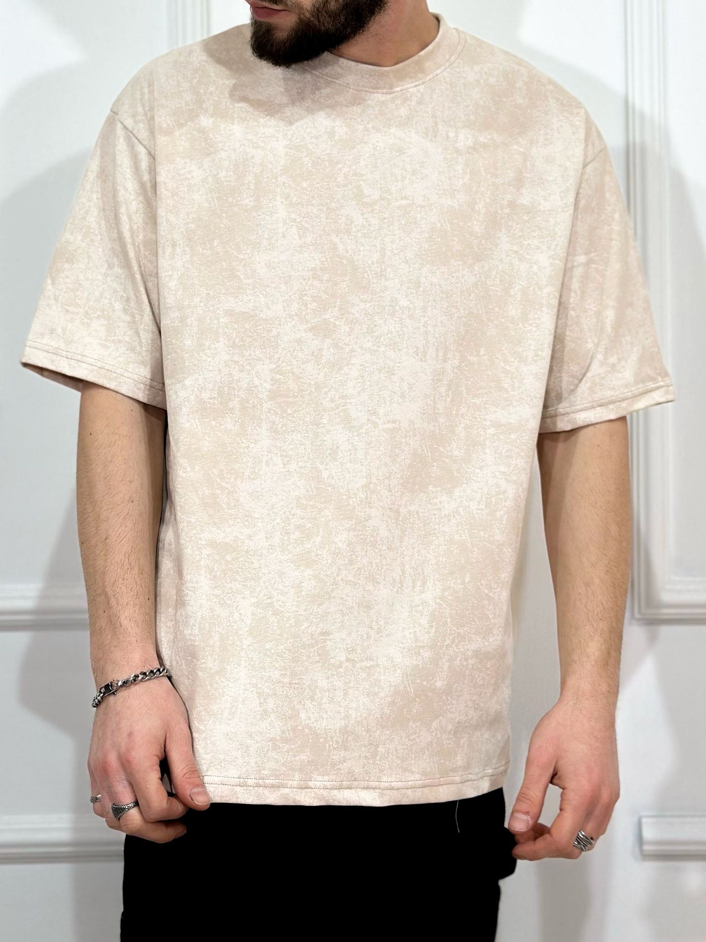 Tricou Crem cu Model pentru Barbati din Bumbac