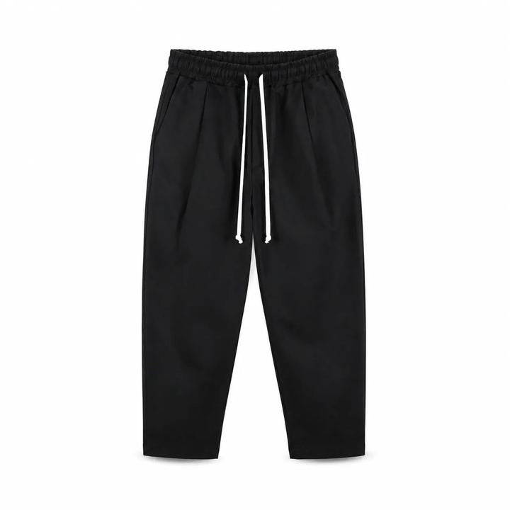 Pantaloni negri bărbați ușor slim cu șnur, vedere frontală produs