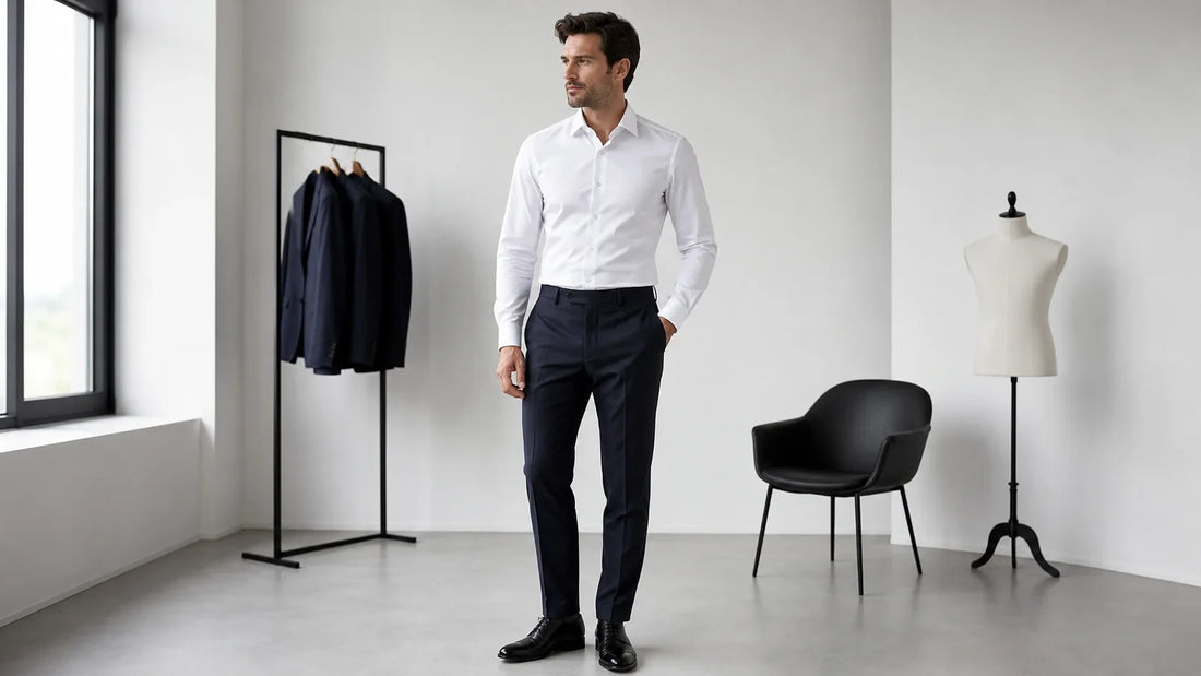 Cămașă albă pentru bărbați cu croială corectă și pantaloni eleganți