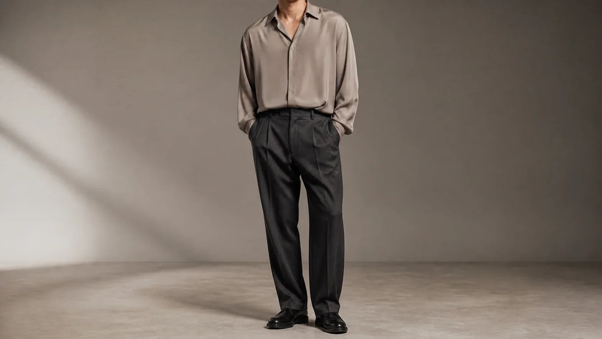 Ținută masculină din vâscoză cu o cădere fluidă și elegantă