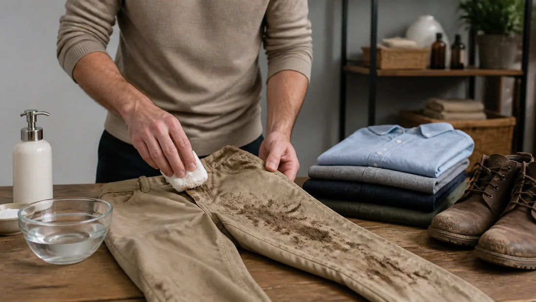Cum scoți petele de noroi de pe pantaloni fără să întinzi murdăria – imagine principală pentru ghidul Atelier AXD