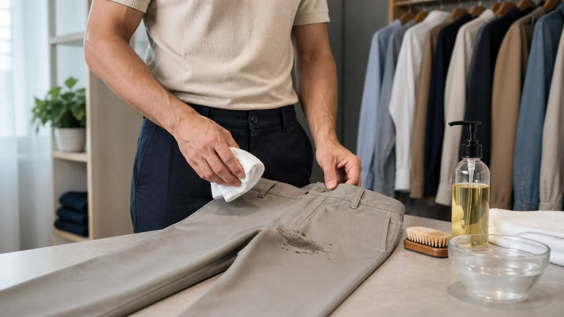 Cum scoți petele de ulei de pe pantaloni fără să fixezi pata – imagine principală pentru ghidul Atelier AXD