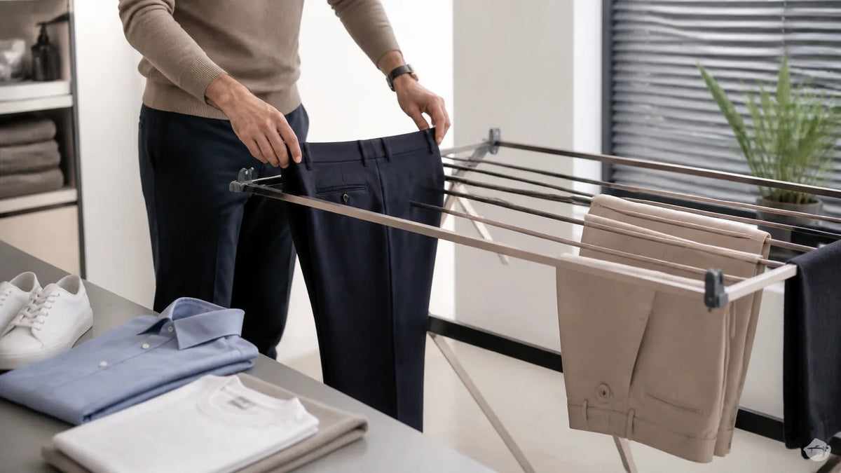 Cum usuci pantalonii fără cute și fără să îi deformezi – imagine principală pentru ghidul Atelier AXD