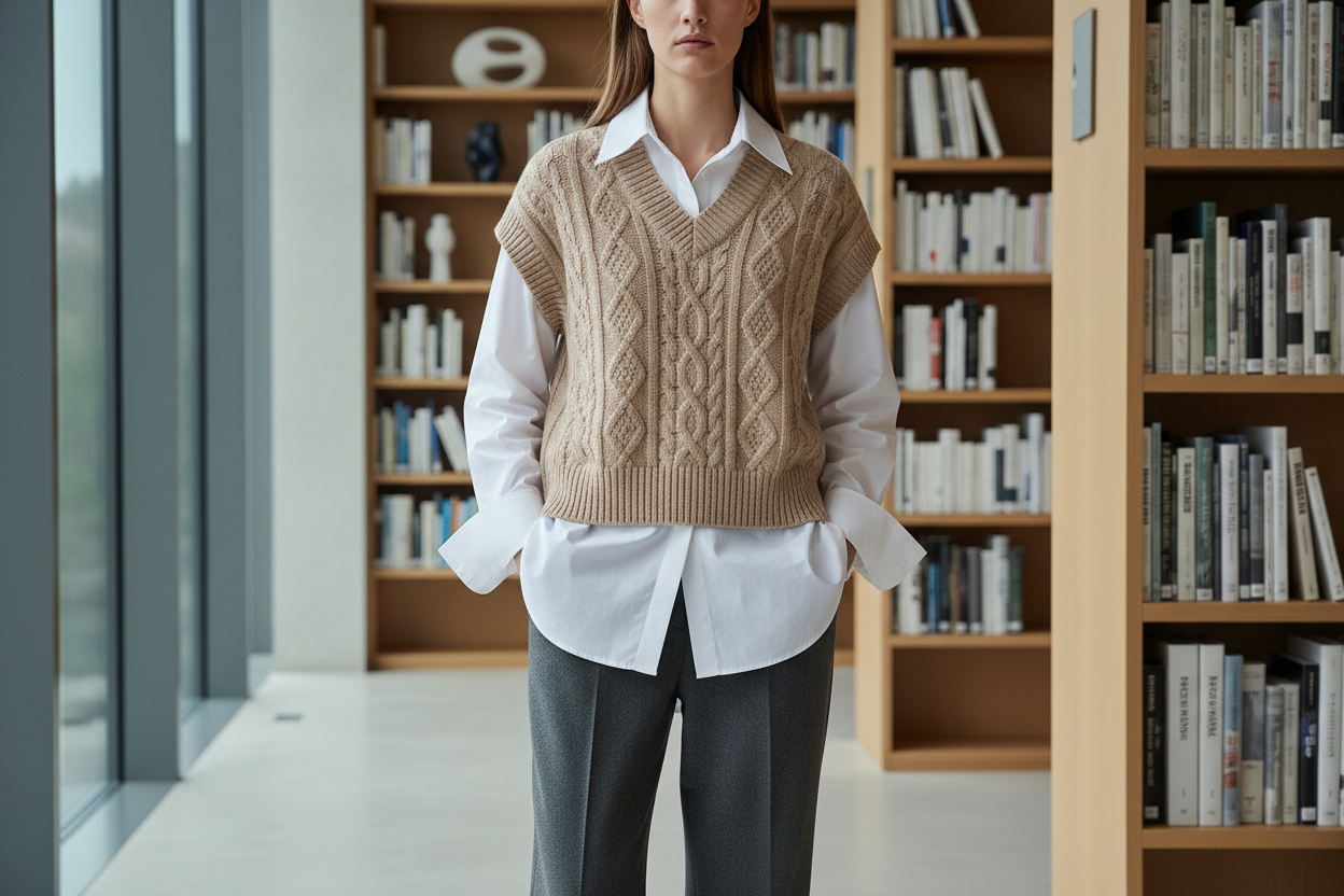 Vesta Tricotată de Damă: Cum obții look-ul 'School Girl' sau Office peste Cămașă (Ghid 2026)