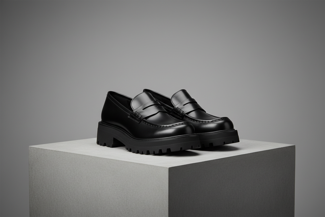 mocasini dama piele neagra talpa groasa chunky trend 2026