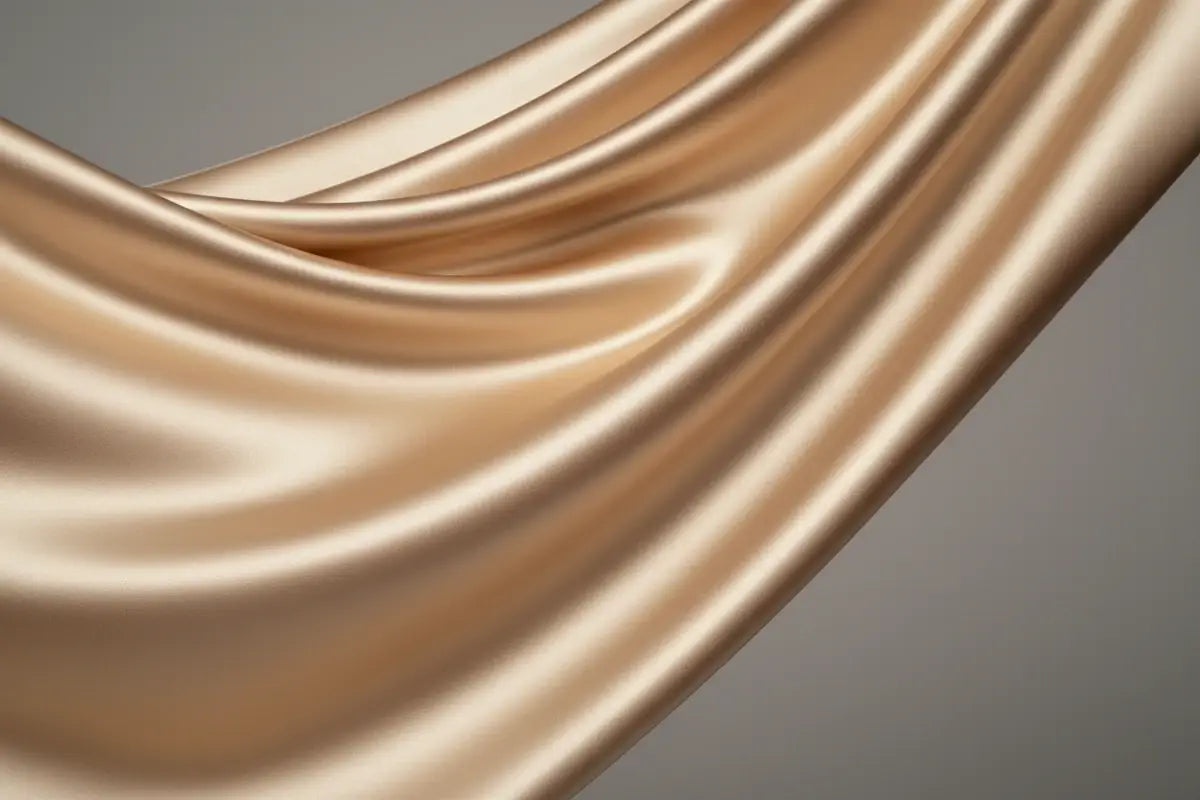 textură de satin champagne pentru fustă midi elegantă