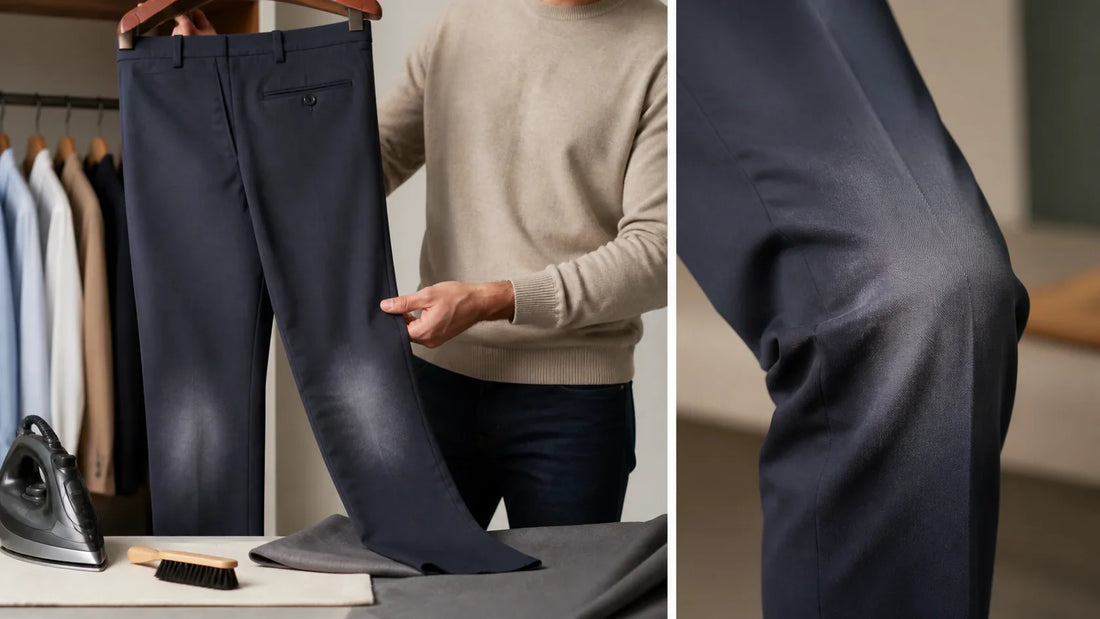Genunchi lucioși la pantaloni: de ce apar și cum îi estompezi – imagine principală pentru ghidul Atelier AXD