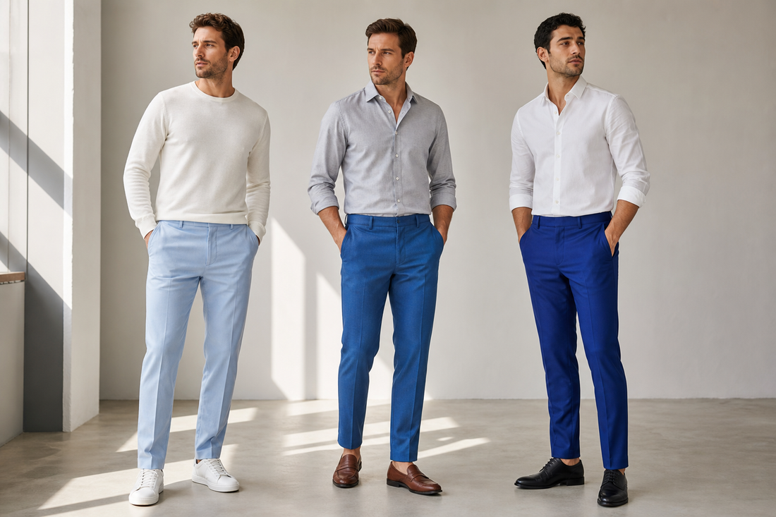 Pantaloni albaștri cu încălțăminte: de la bleu la regal