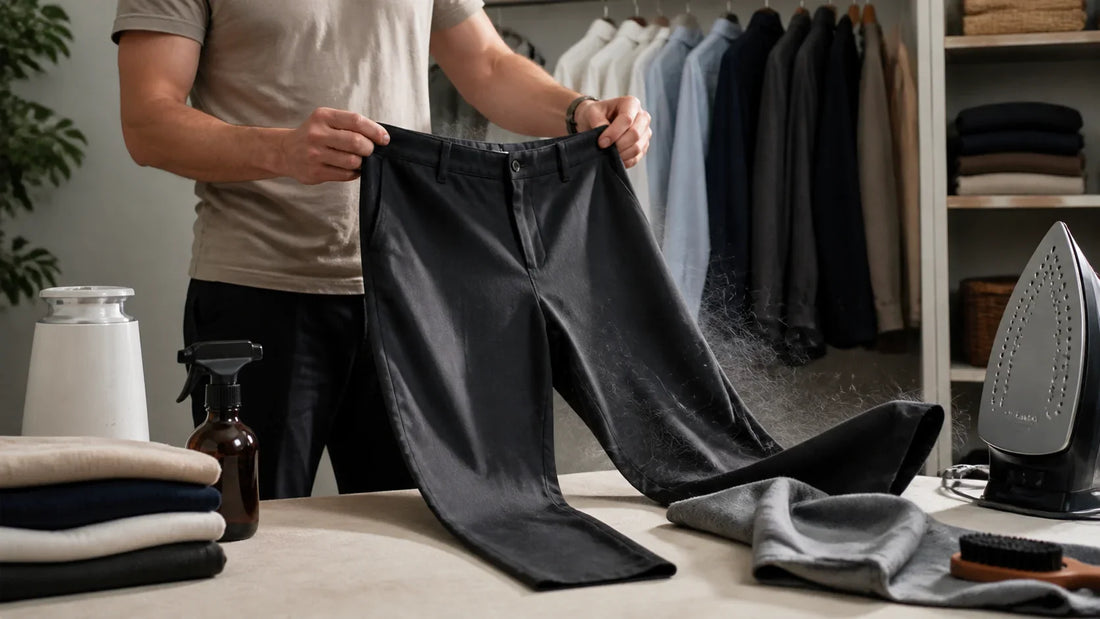 Pantaloni care se electrizează: cauze și soluții potrivite materialului – imagine principală pentru ghidul Atelier AXD