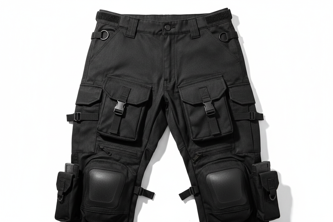 Pantaloni cargo negri utilitari pentru costum personaj tactic.