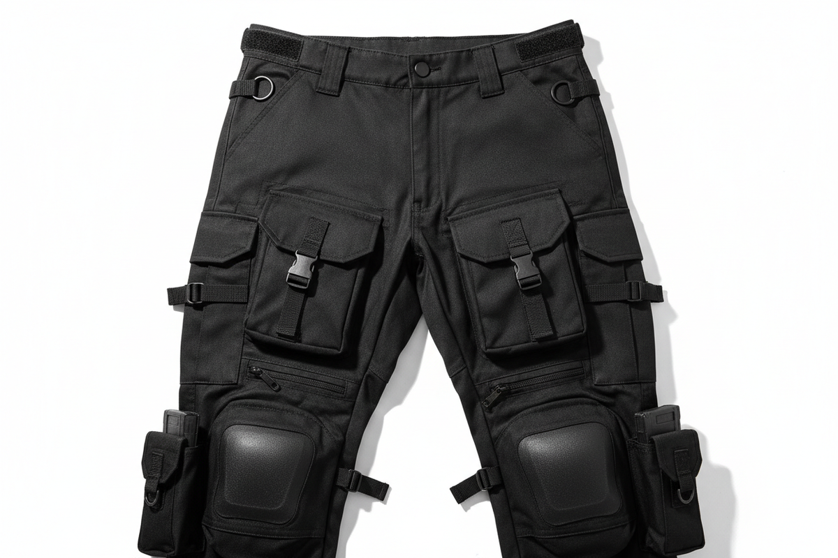 Pantaloni cargo negri utilitari pentru costum personaj tactic.