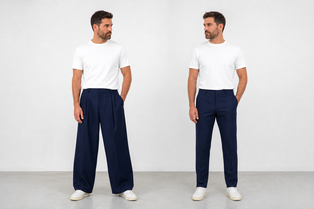 Pantaloni largi la gleznă sau straight: diferențe de croială