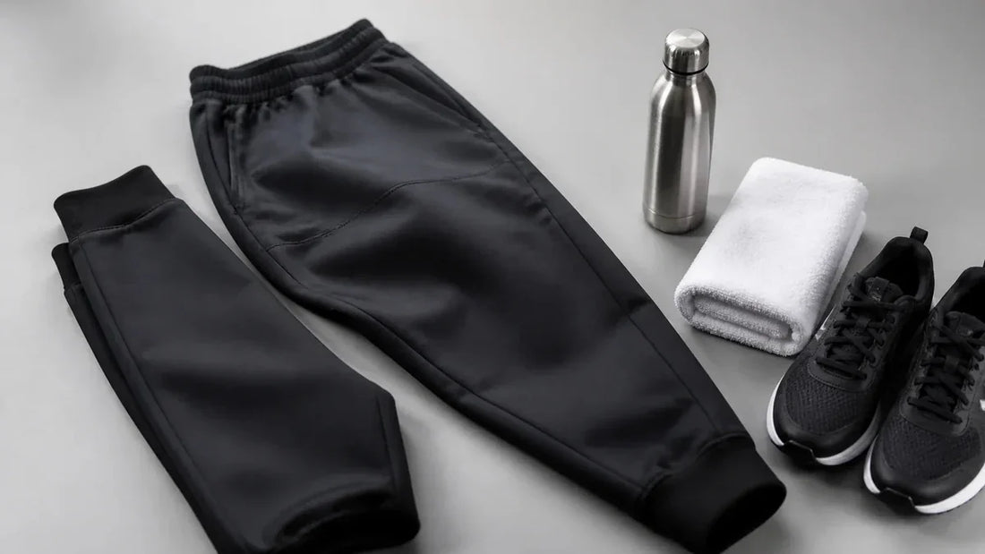 Pantaloni de neopren pentru antrenament alături de apă și prosop