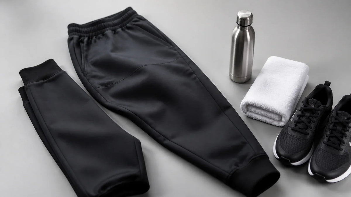 Pantaloni de neopren pentru antrenament alături de apă și prosop