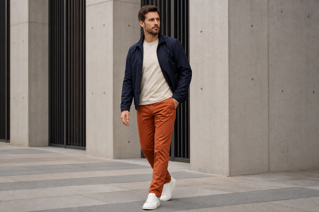 Pantaloni portocalii: ce culori calmează o ținută masculină