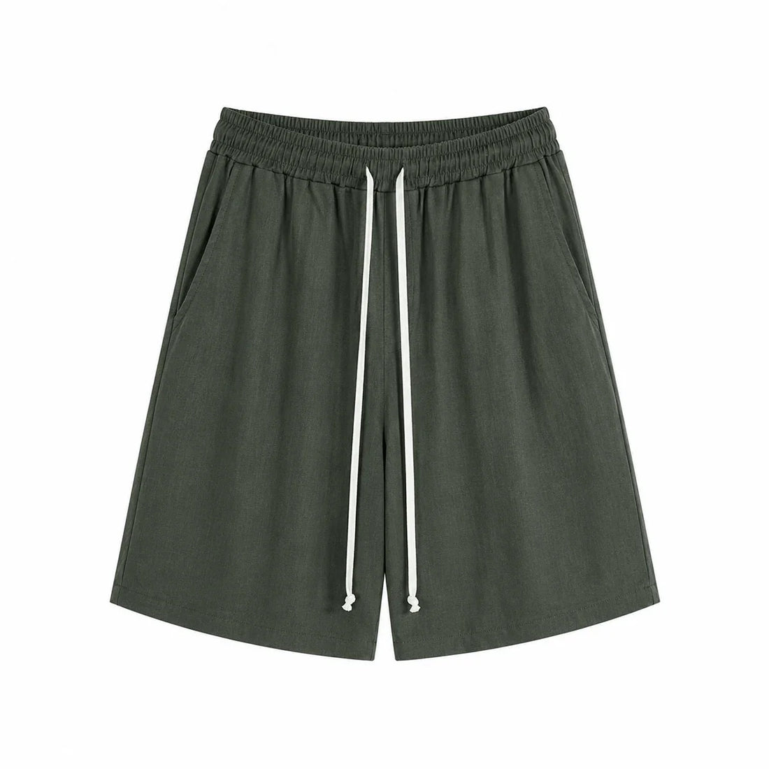 Pantaloni scurți verde militar cu două capete lungi de șnur alb, imaginea existentă a ghidului