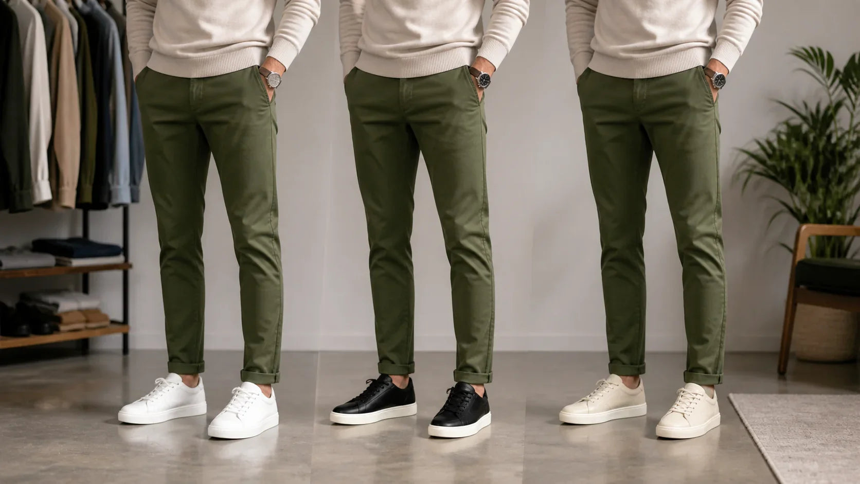 Pantaloni verzi cu sneakerși: alb, negru sau crem? – imagine principală pentru ghidul Atelier AXD