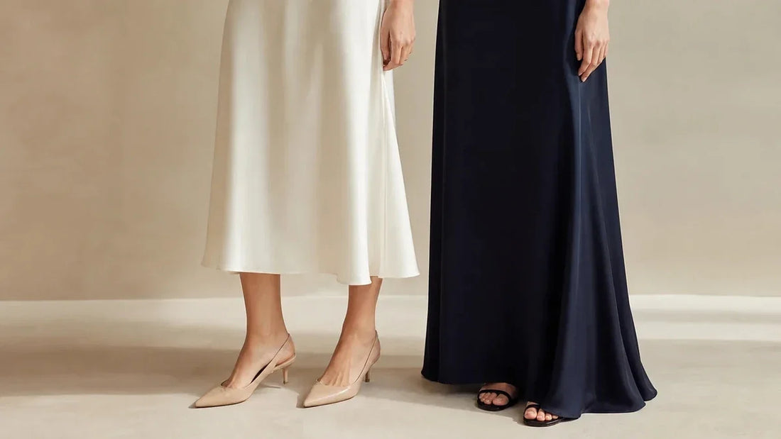Pantofi slingback la rochie midi și sandale fine la rochie lungă