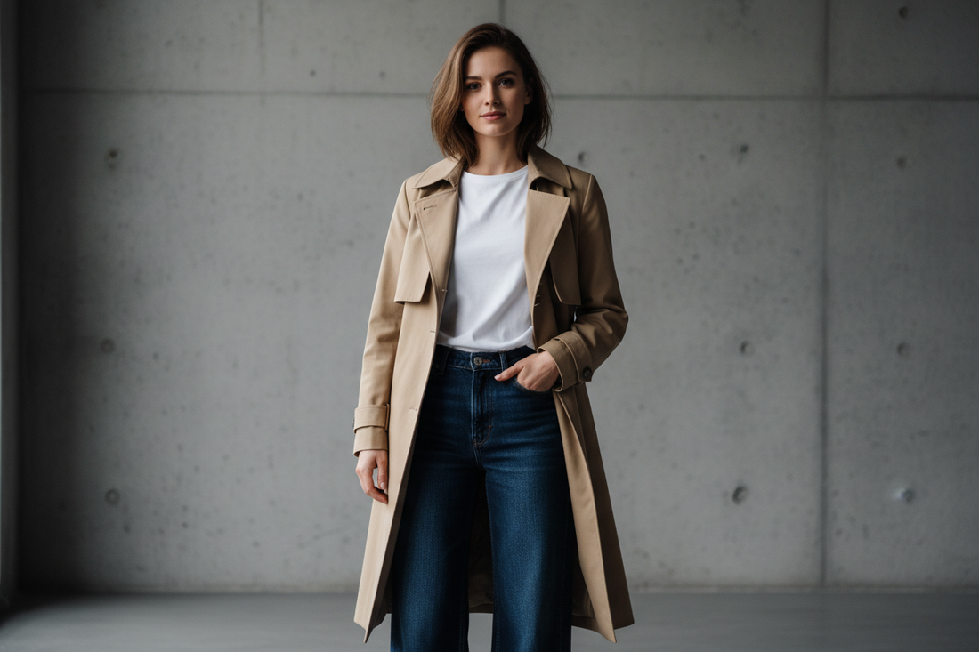 emeie confidentă într-un outfit urban minimalist, fundal beton texturat