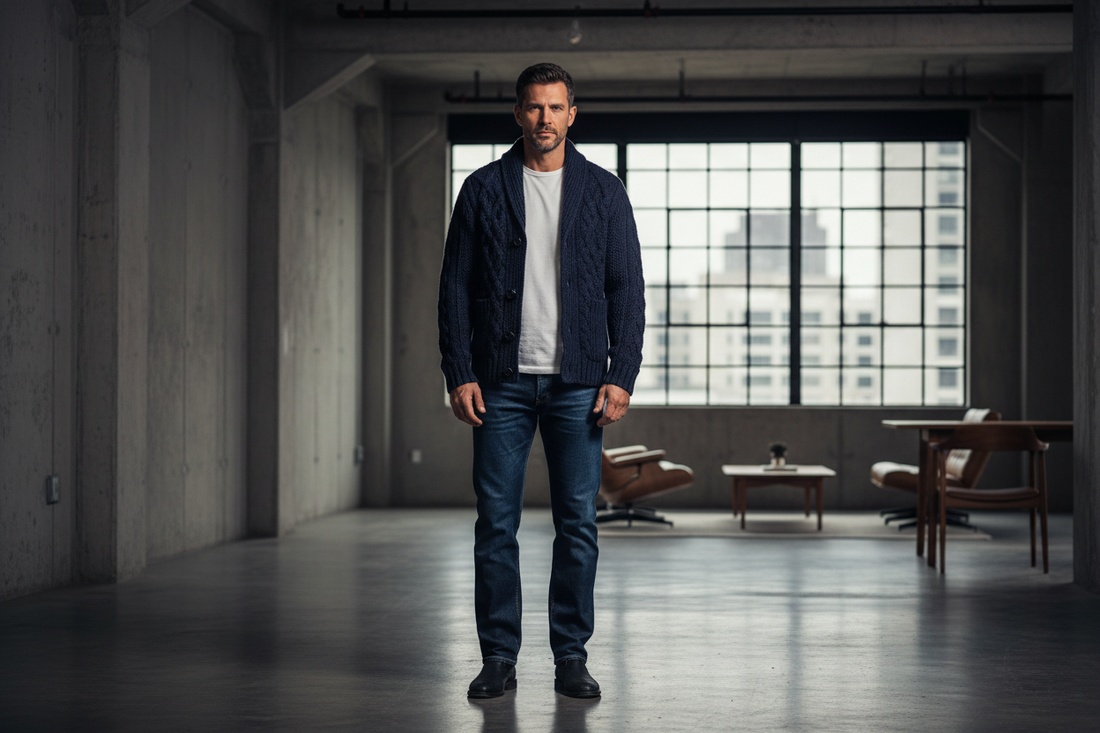 Cardigan bărbați stil urban 2026 outfit layering tricotaj premium