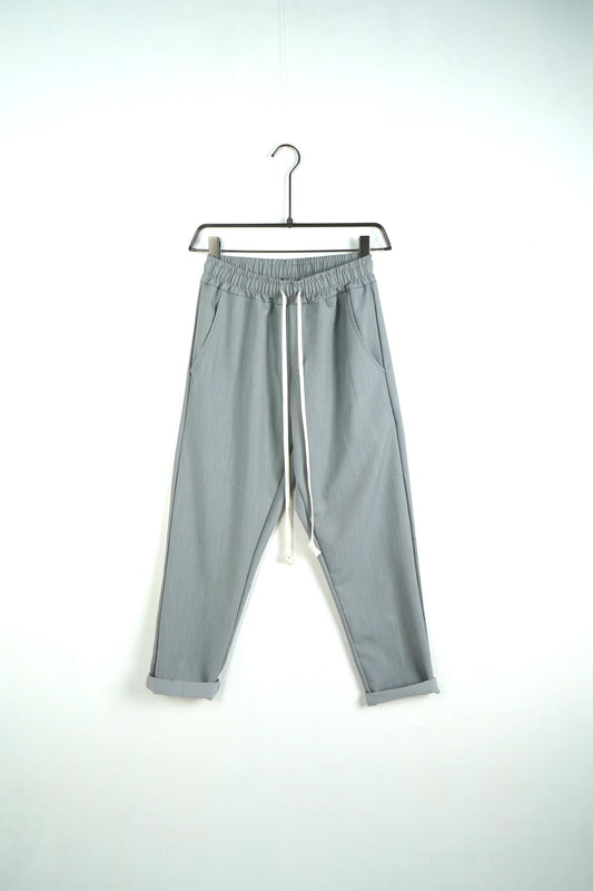 Pantaloni barbati casual gri cu snur