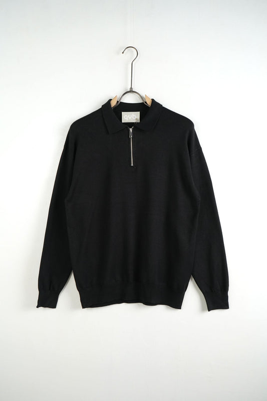Pulover Negru Half Zip Bărbați