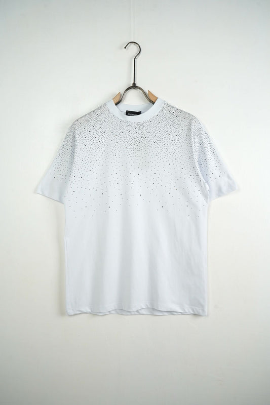 Tricou Alb cu Pietre pentru Bărbați – Stil Elegant, Casual & Modern