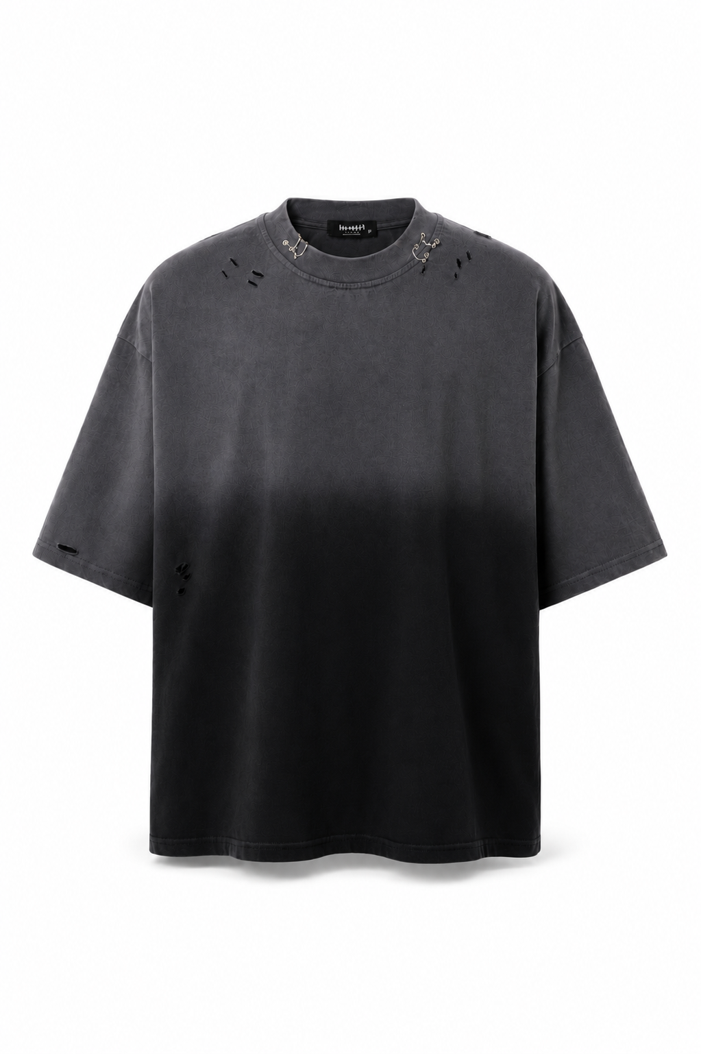Tricou Negru Oversized Grunge din Bumbac 100% cu Inele Metalice
