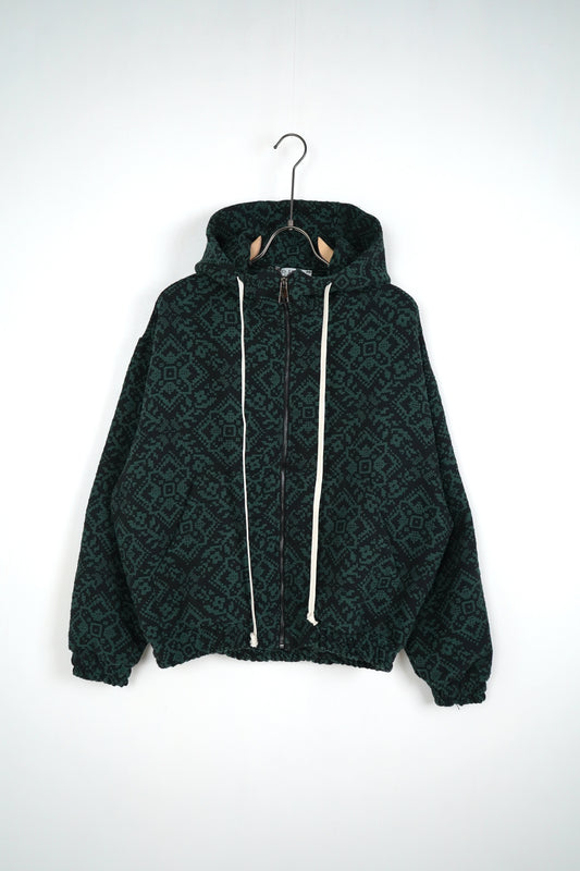 Hanorace verde inchis cu model geometric si fermoar