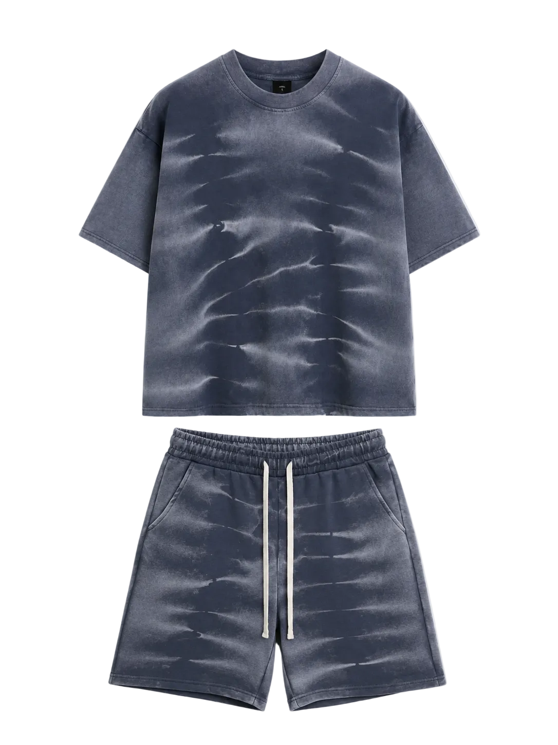 Compleu Streetwear 100% Bumbac cu Efect Prespălat: Tricou și Pantaloni Scurți cu Șiret Lung