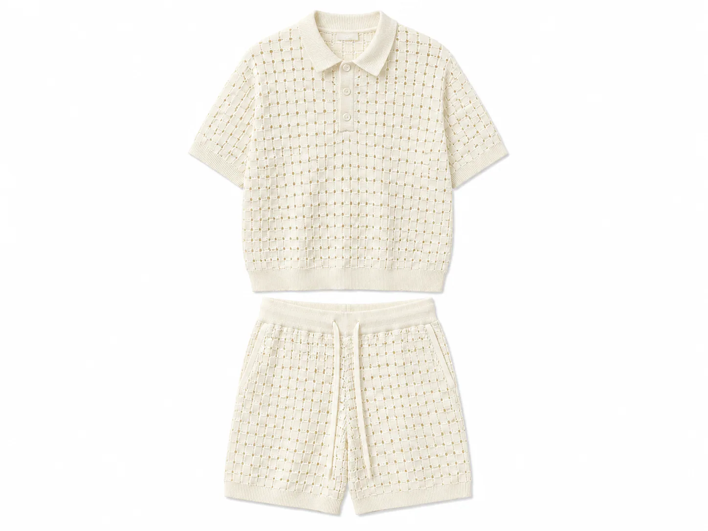 Set Tricotat Bărbați Crem tip Polo cu Perforații – 100% Bumbac - produs fashion bărbați Atelier AXD