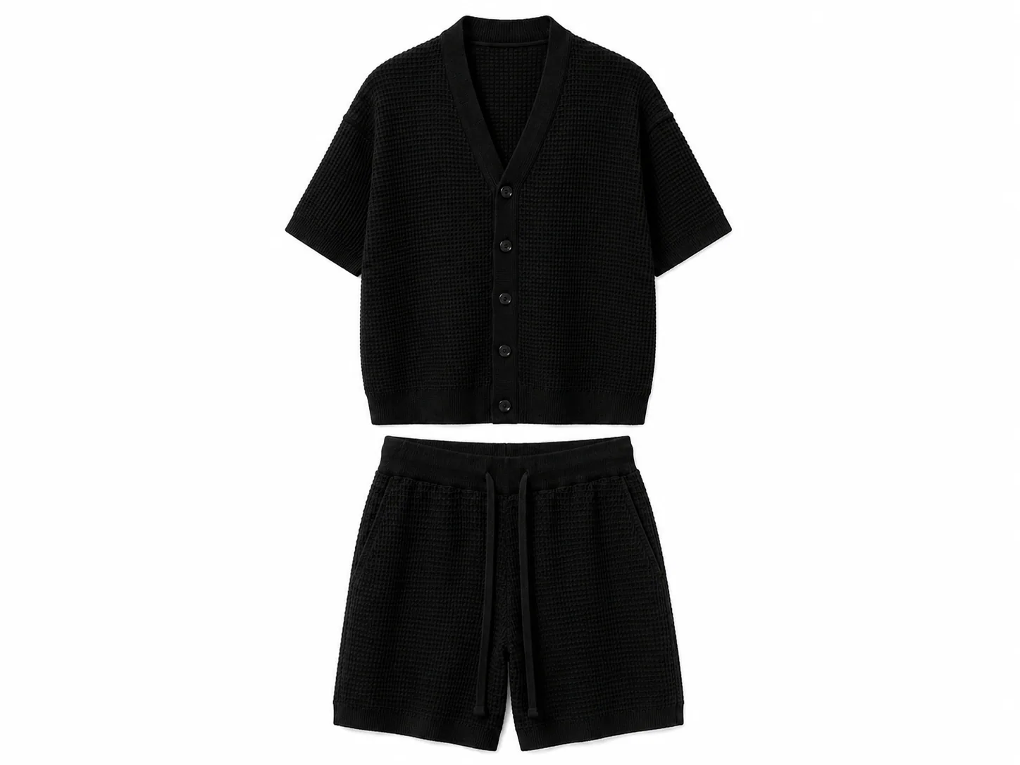 Set Tricotat Bărbați Negru cu Textură tip Fagure – 100% Bumbac - produs fashion bărbați Atelier AXD