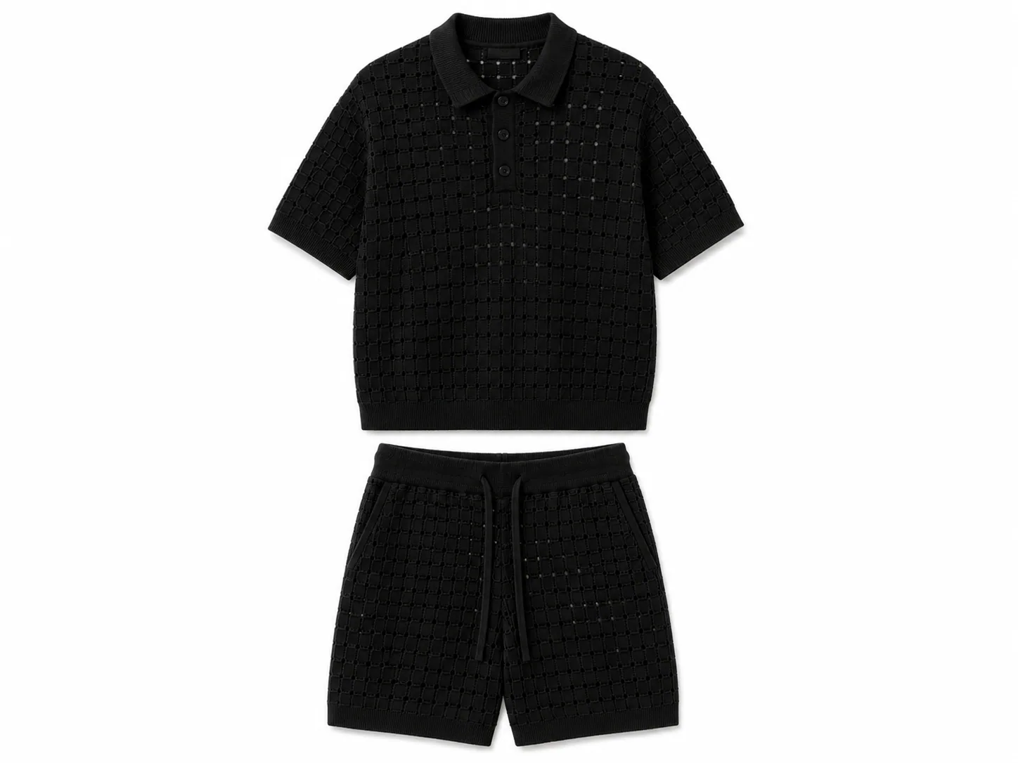 Set Tricotat Bărbați Negru tip Polo cu Perforații – 100% Bumbac - produs fashion bărbați Atelier AXD