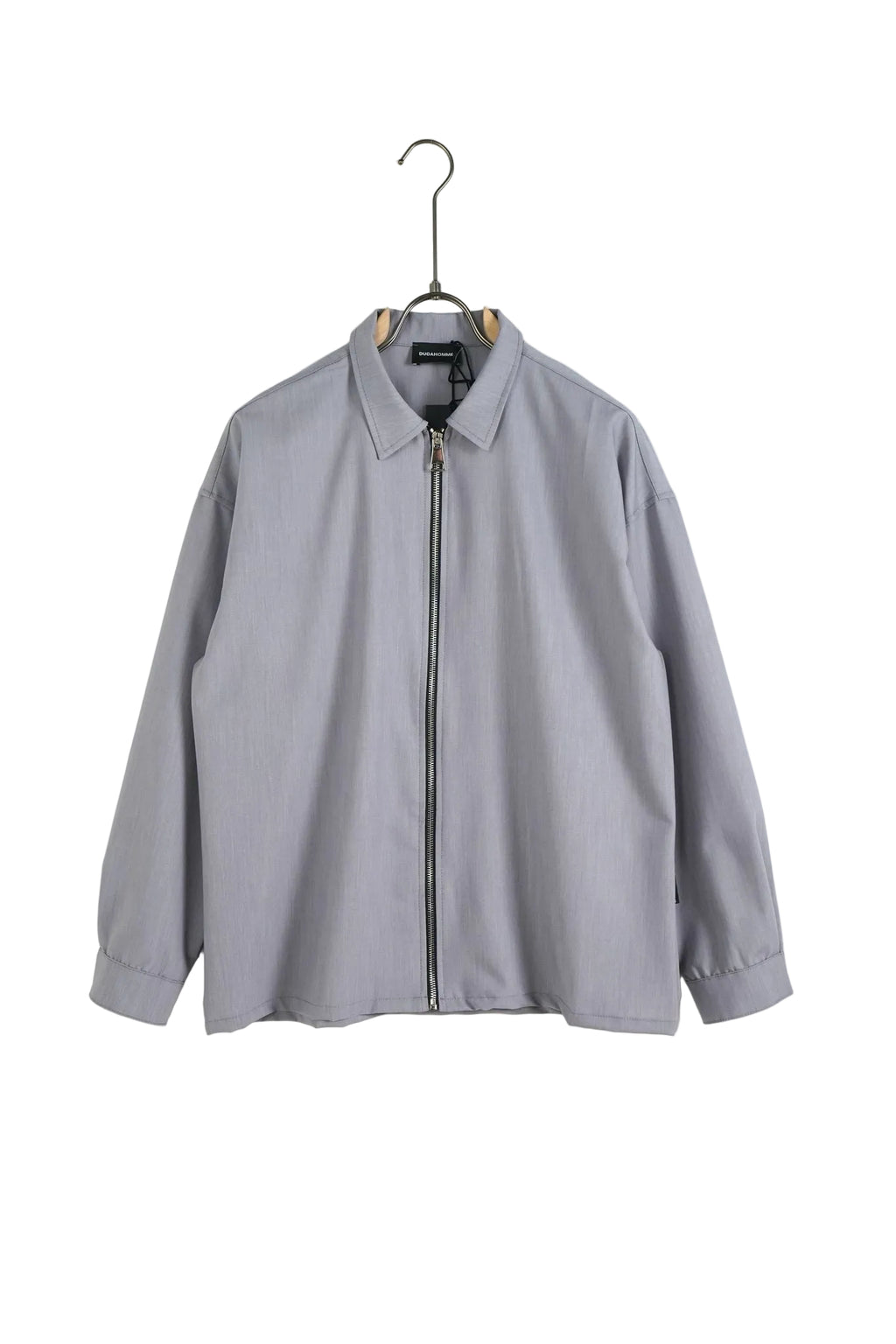 Bluză bărbați gri deschis cu fermoar metalic și guler înalt, model fără glugă pentru un look casual-elegant