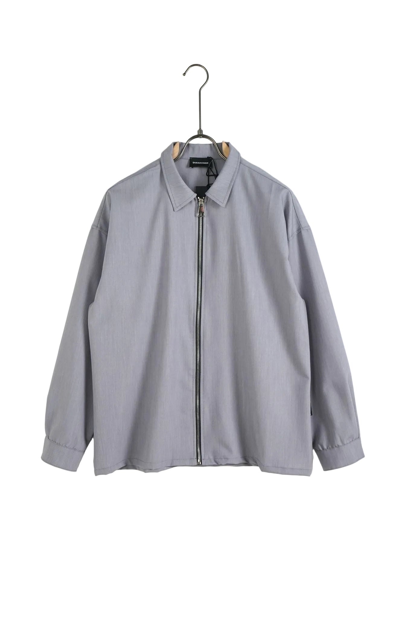 Bluză bărbați gri deschis cu fermoar metalic și guler înalt, model fără glugă pentru un look casual-elegant