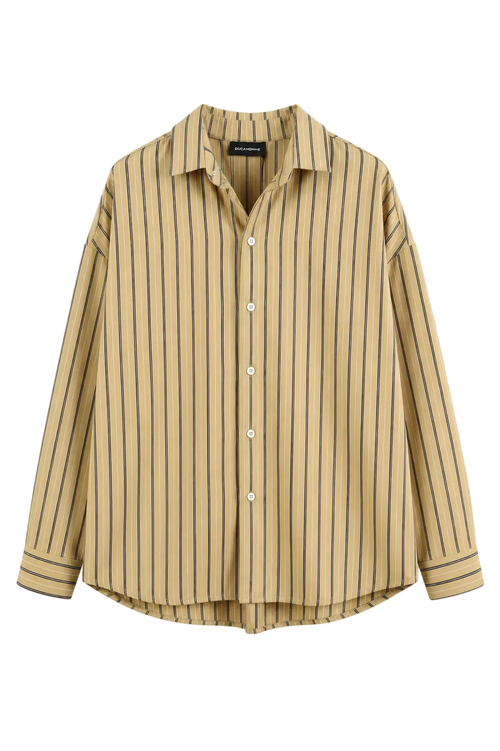 Cămașă oversized mustar cu dungi verticale și design modern casual premium