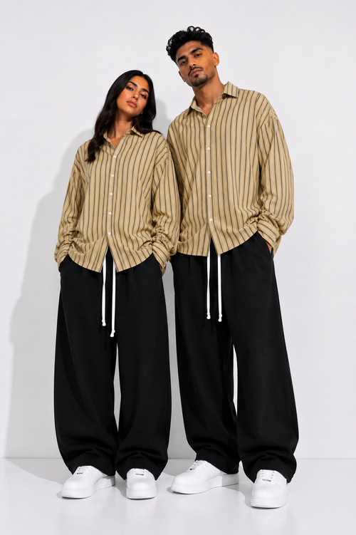 Cămașă oversized cu dungi verticale în nuanță mustar pentru outfituri smart casual