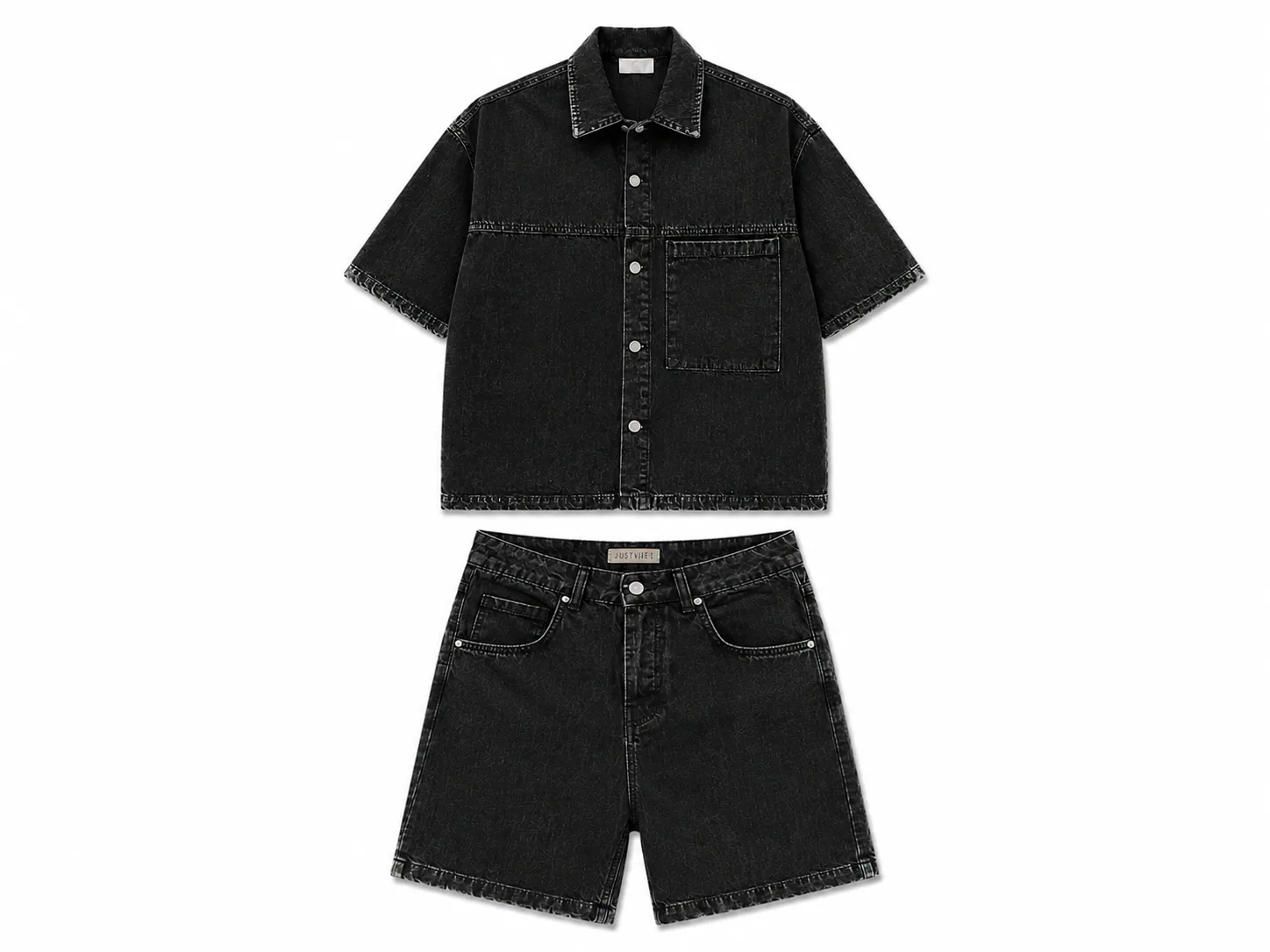 Set Denim Bărbați Negru (Cămașă și Pantaloni Scurți) – 100% Bumbac - produs fashion bărbați Atelier AXD