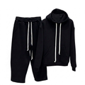 Compleu bărbați negru flaușat, format din hanorac oversized și pantaloni largi