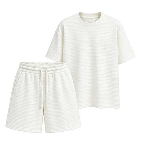 Compleu crem premium pentru bărbați cu tricou oversized și pantaloni scurți casual moderni