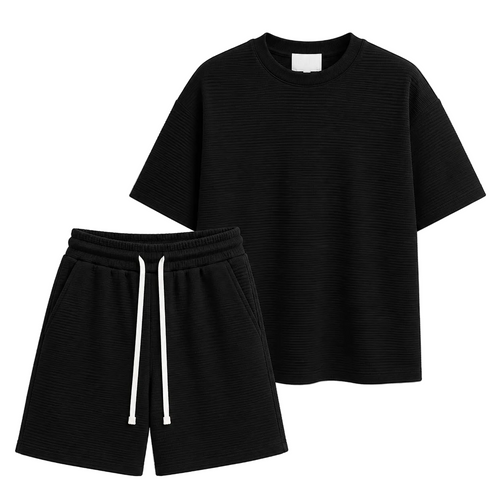 Compleu negru premium pentru bărbați cu material striat și design modern oversized