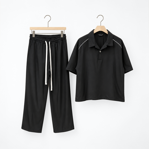 Compleu Bărbați Negru cu Tricou Polo și Pantaloni — set complet