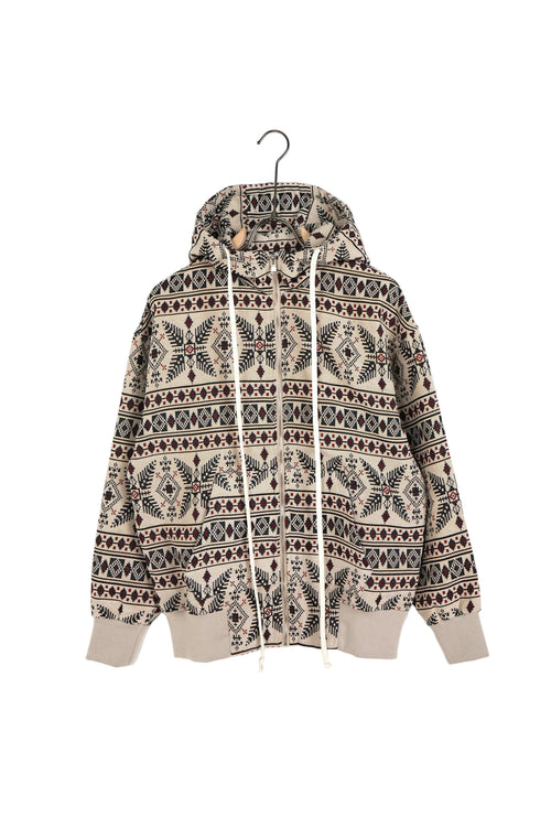 Hanorac multicolor cu model nordic și imprimeu geometric, material călduros cu glugă