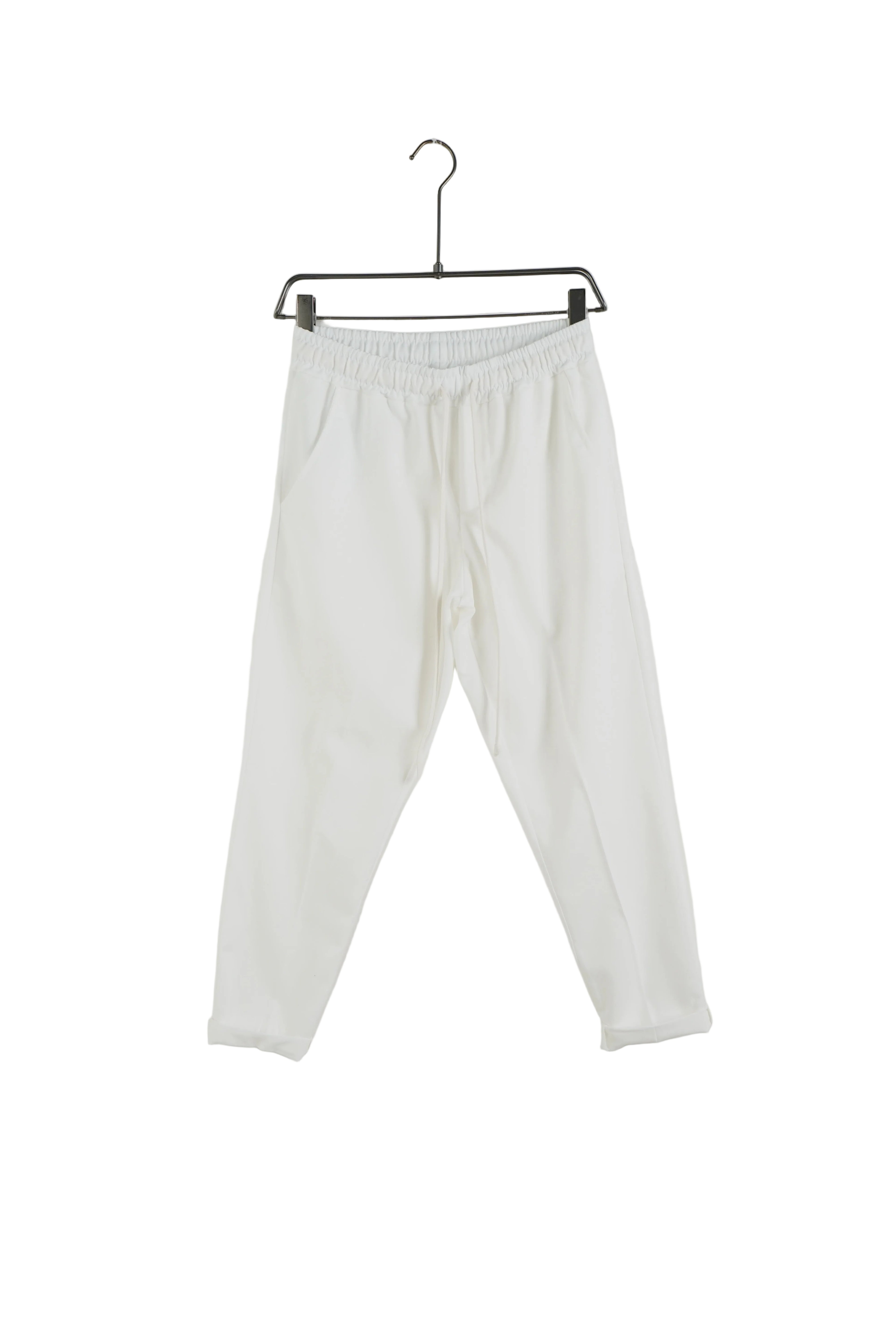 Pantaloni albi model slim fit cu șnur reglabil în talie