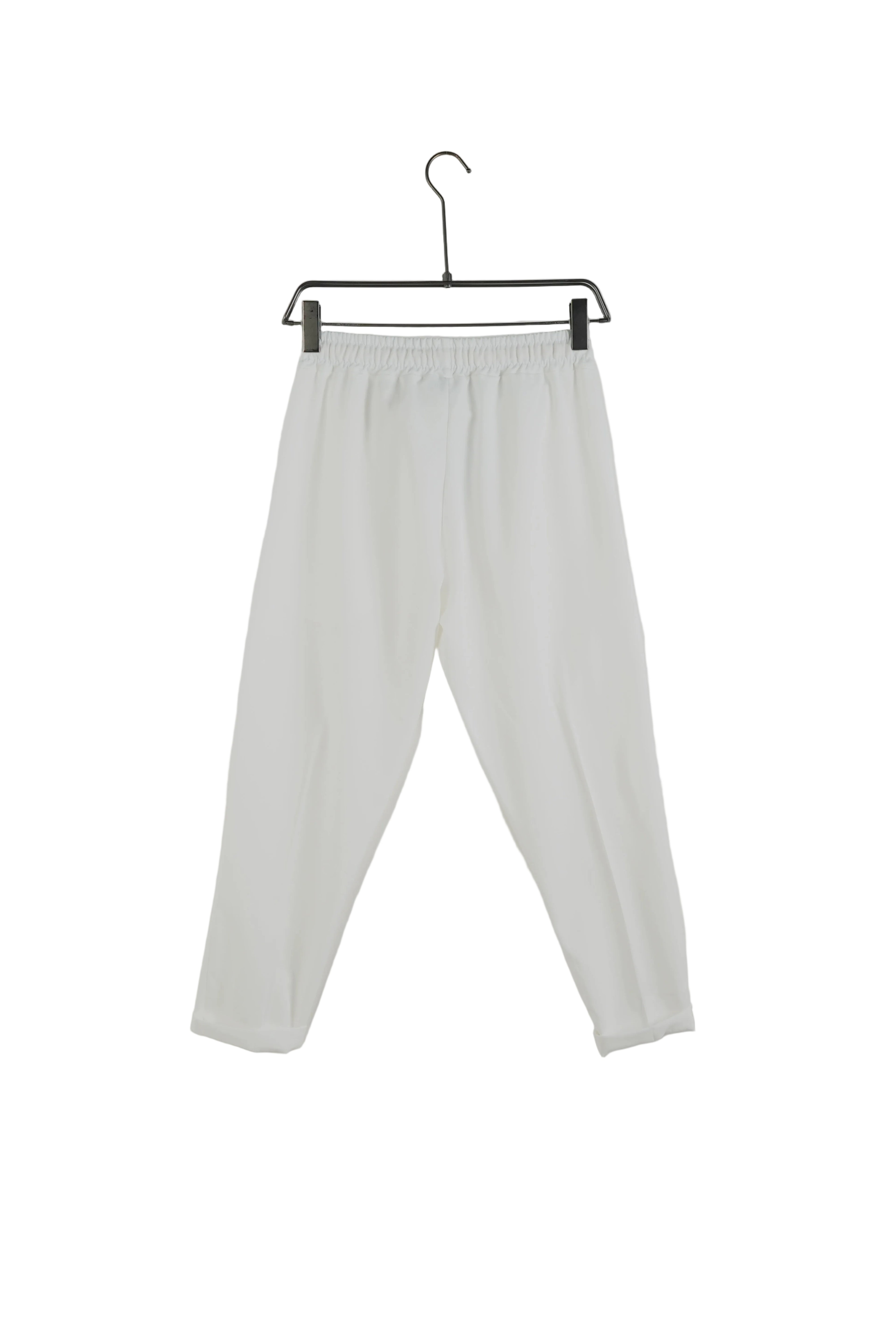 Pantaloni albi bărbați croială slim fit accesorizați cu șnur lung tip șiret în talie, design modern streetwear