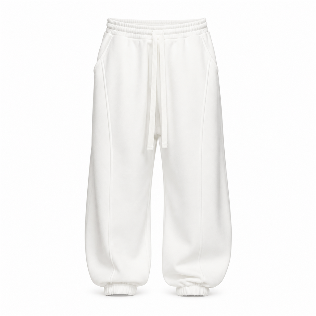 Pantaloni Bărbați Albi Balloon Fit din Bumbac - vedere frontală ghost