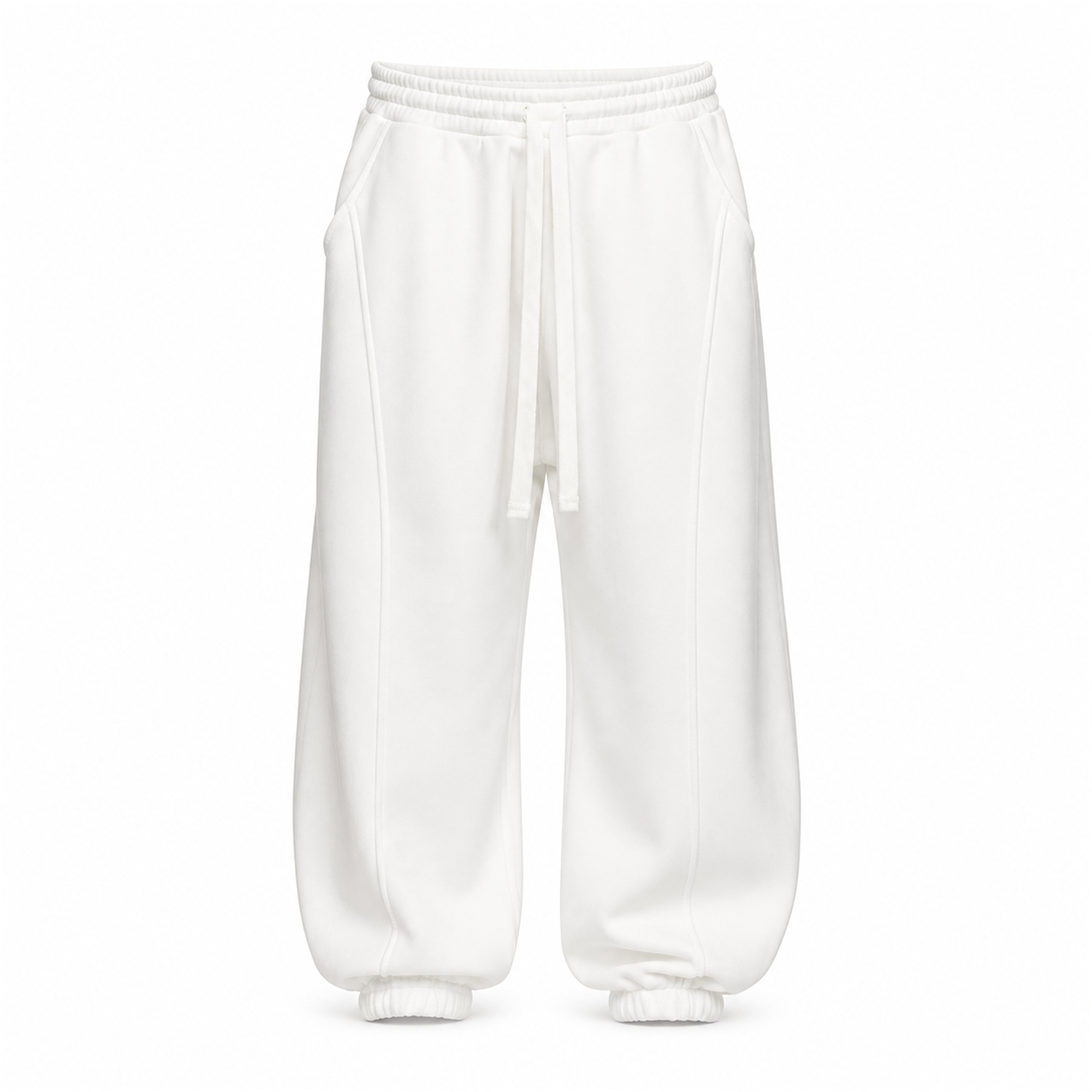Pantaloni Bărbați Albi Balloon Fit din Bumbac - vedere frontală ghost