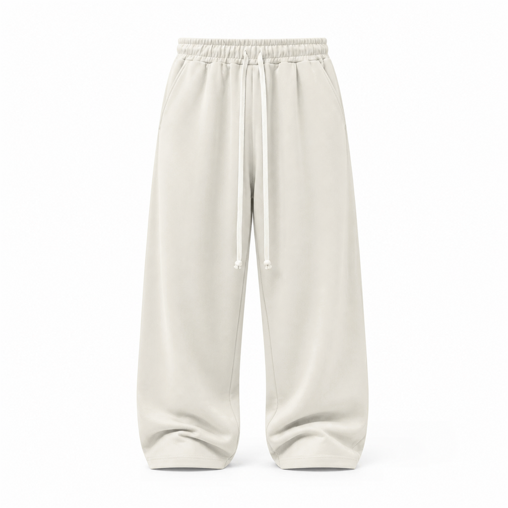 Pantaloni Lungi Largi Bărbați Bej Deschis cu Șnur Lung și Buzunar la Spate - vedere frontală ghost