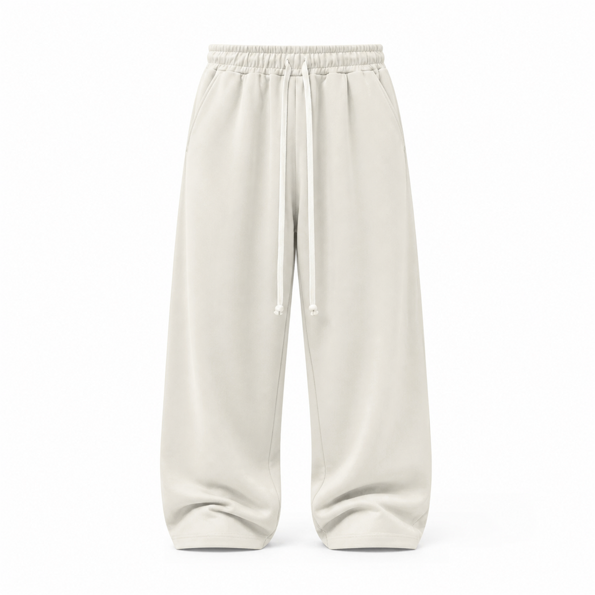 Pantaloni Lungi Largi Bărbați Bej Deschis cu Șnur Lung și Buzunar la Spate - vedere frontală ghost